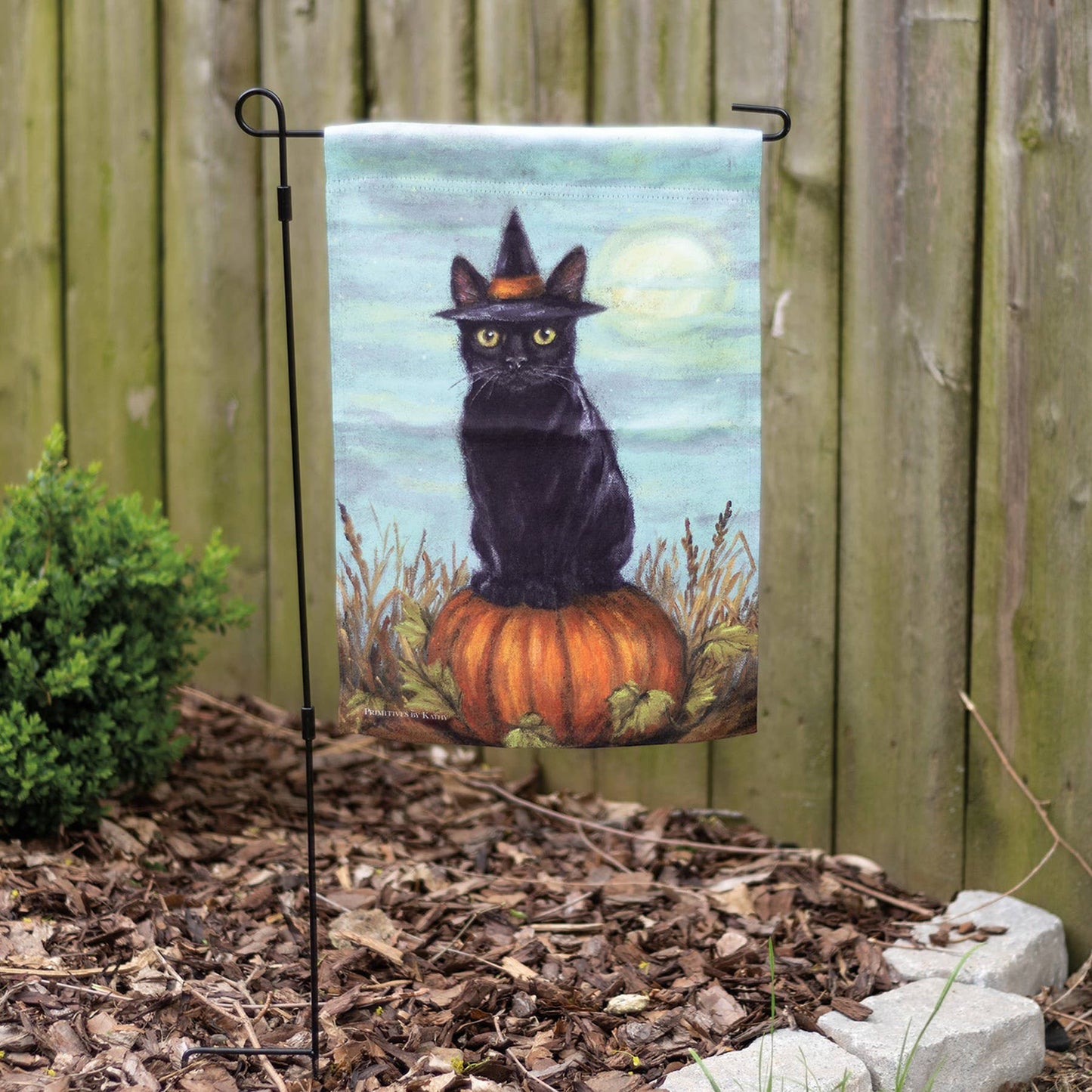 Black Cat On A Pumpkin Garden Flag