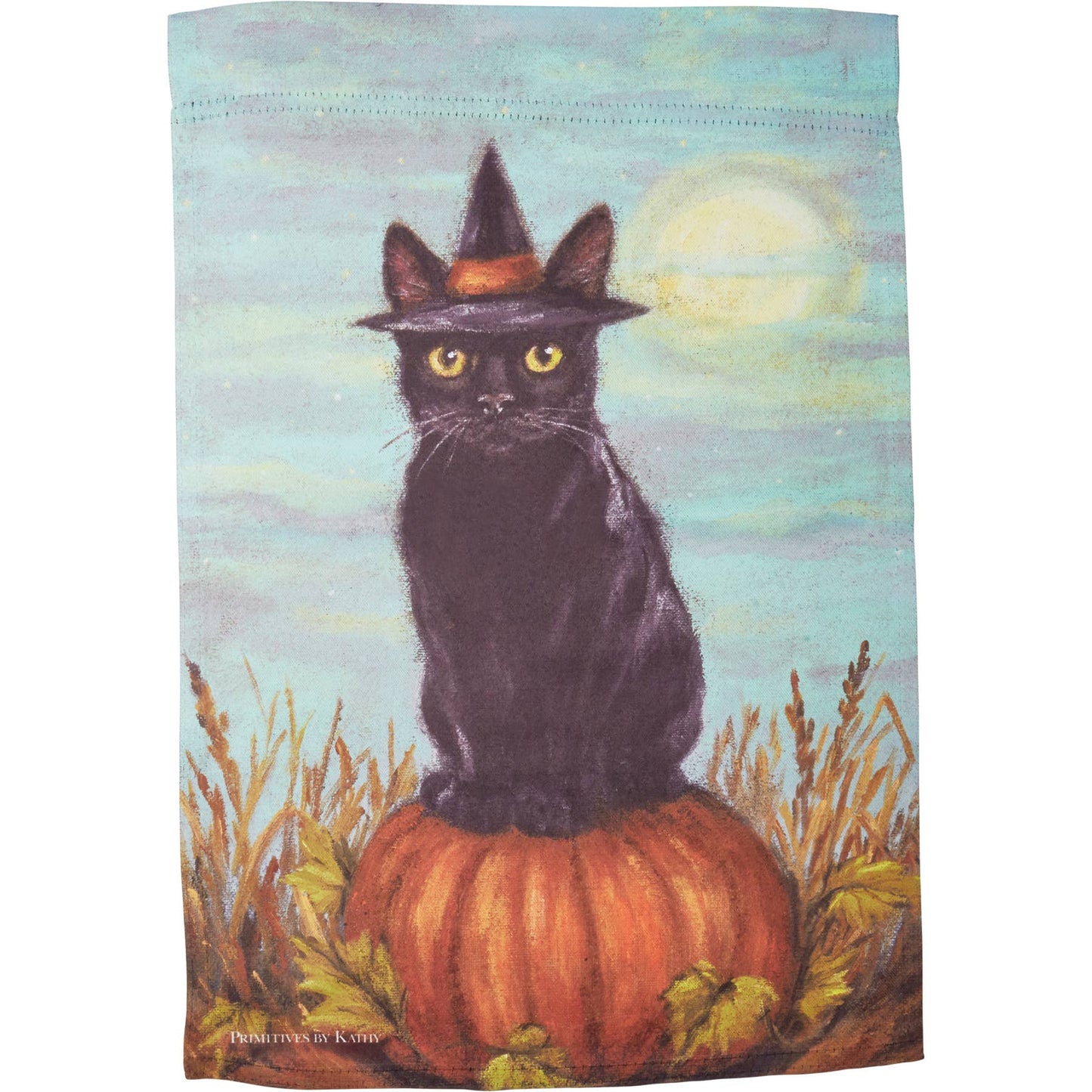 Black Cat On A Pumpkin Garden Flag