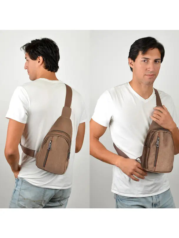 Crossbody Canvas Sling Backpack with Adjustable Strap