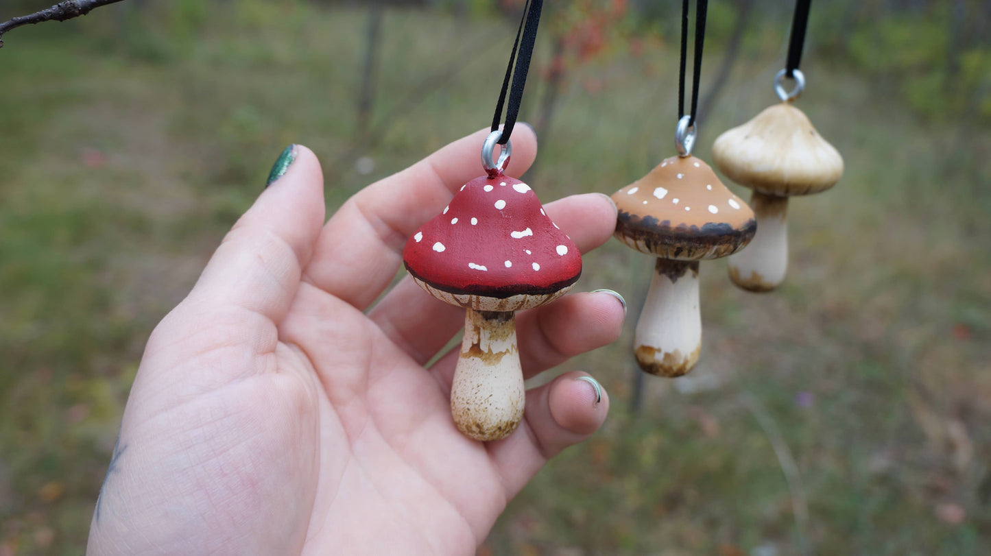 Hand Painted Wooden Mushroom Hanging Ornaments