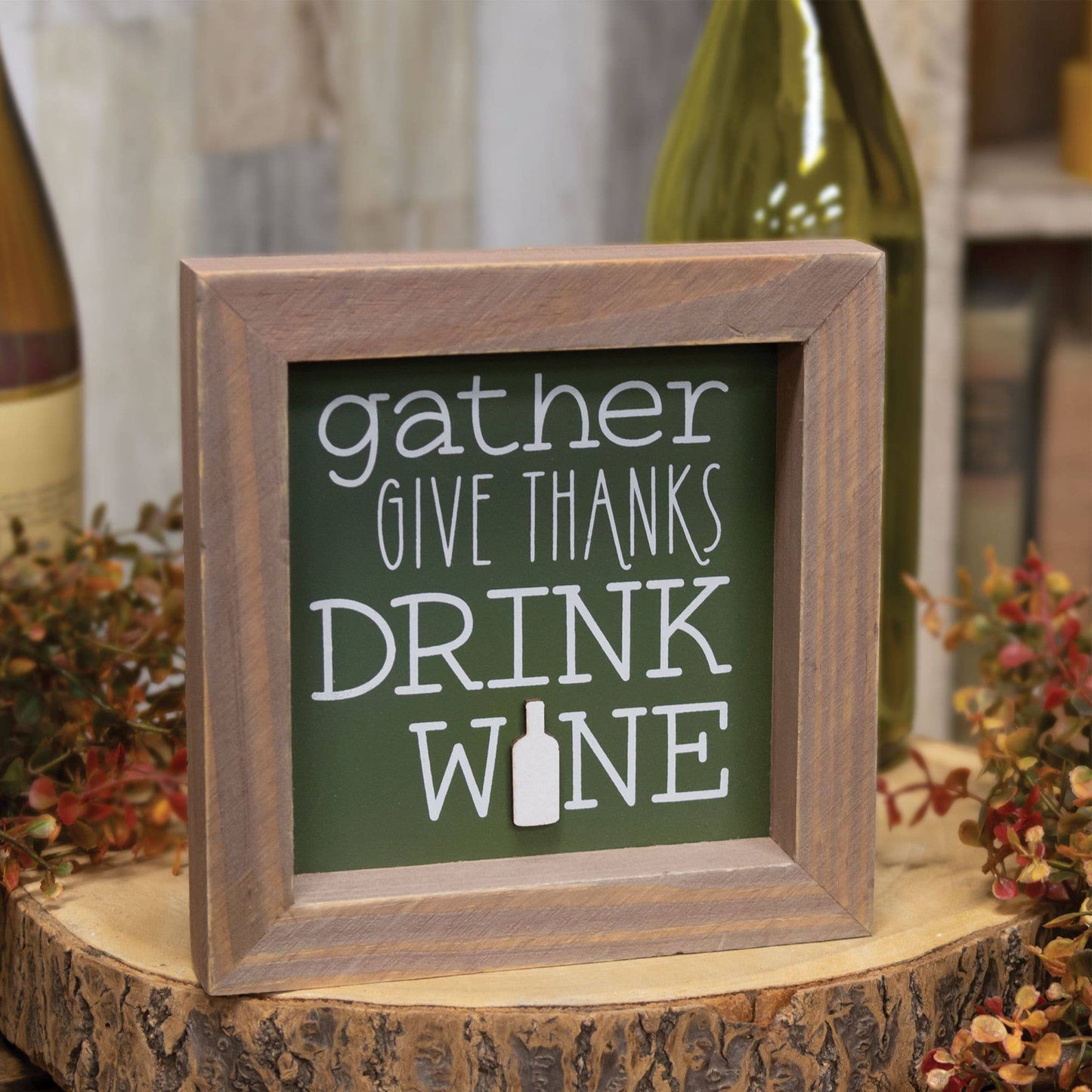 Gather Give Thanks Drink Wine Framed Sign