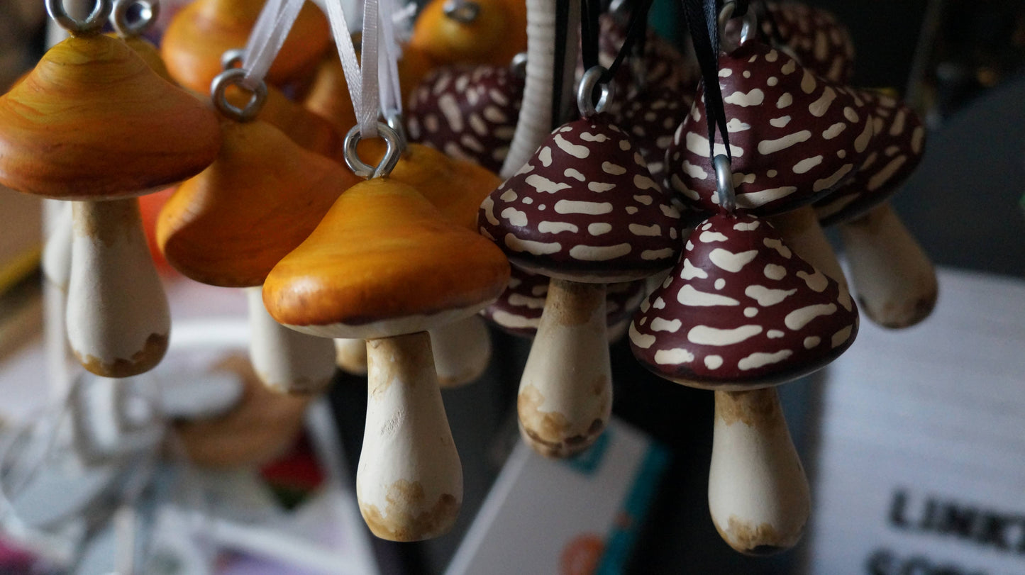 Hand Painted Wooden Mushroom Hanging Ornaments