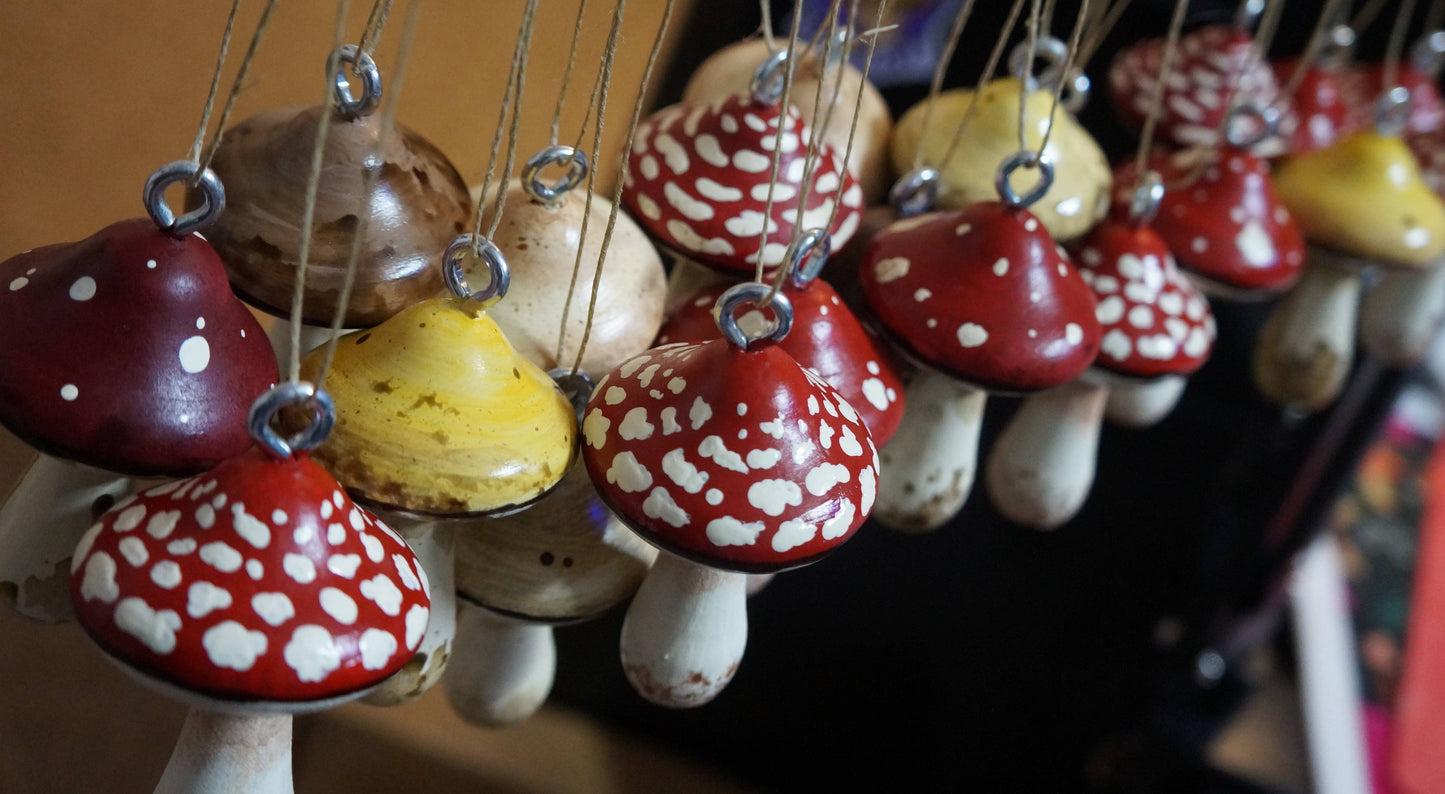 Hand Painted Wooden Mushroom Hanging Ornaments