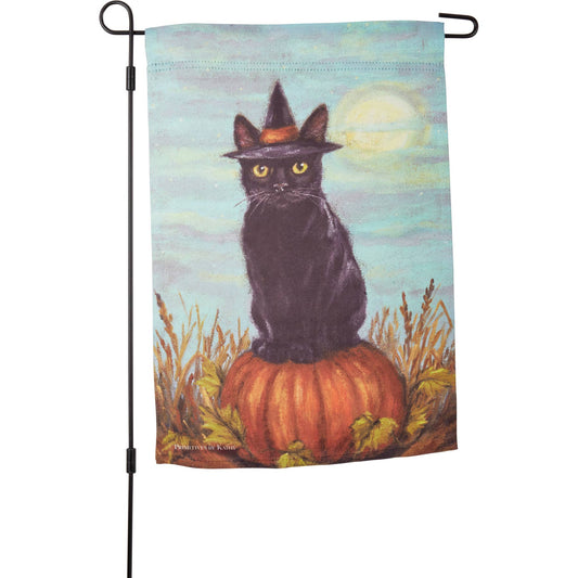 Black Cat On A Pumpkin Garden Flag