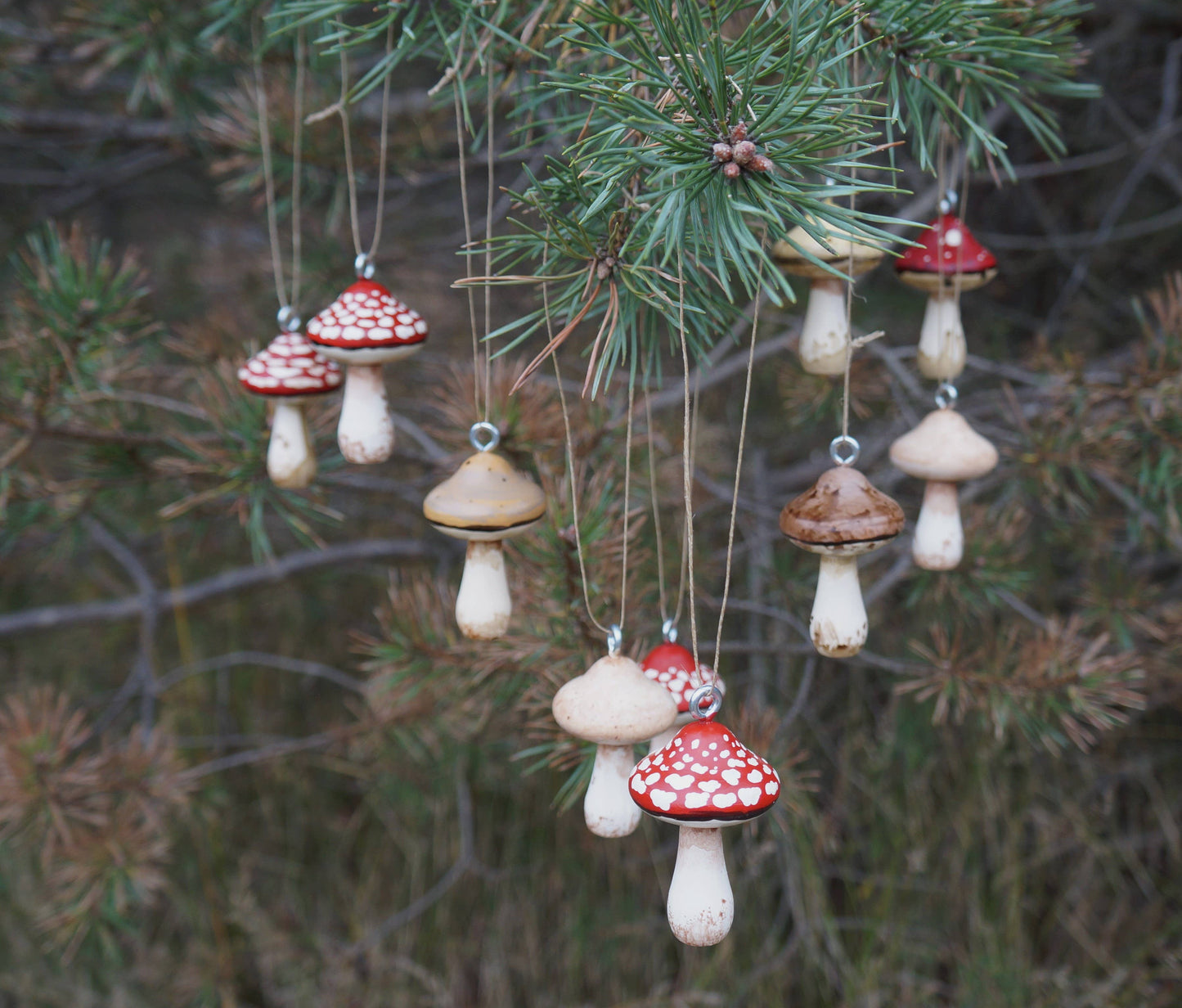 Hand Painted Wooden Mushroom Hanging Ornaments