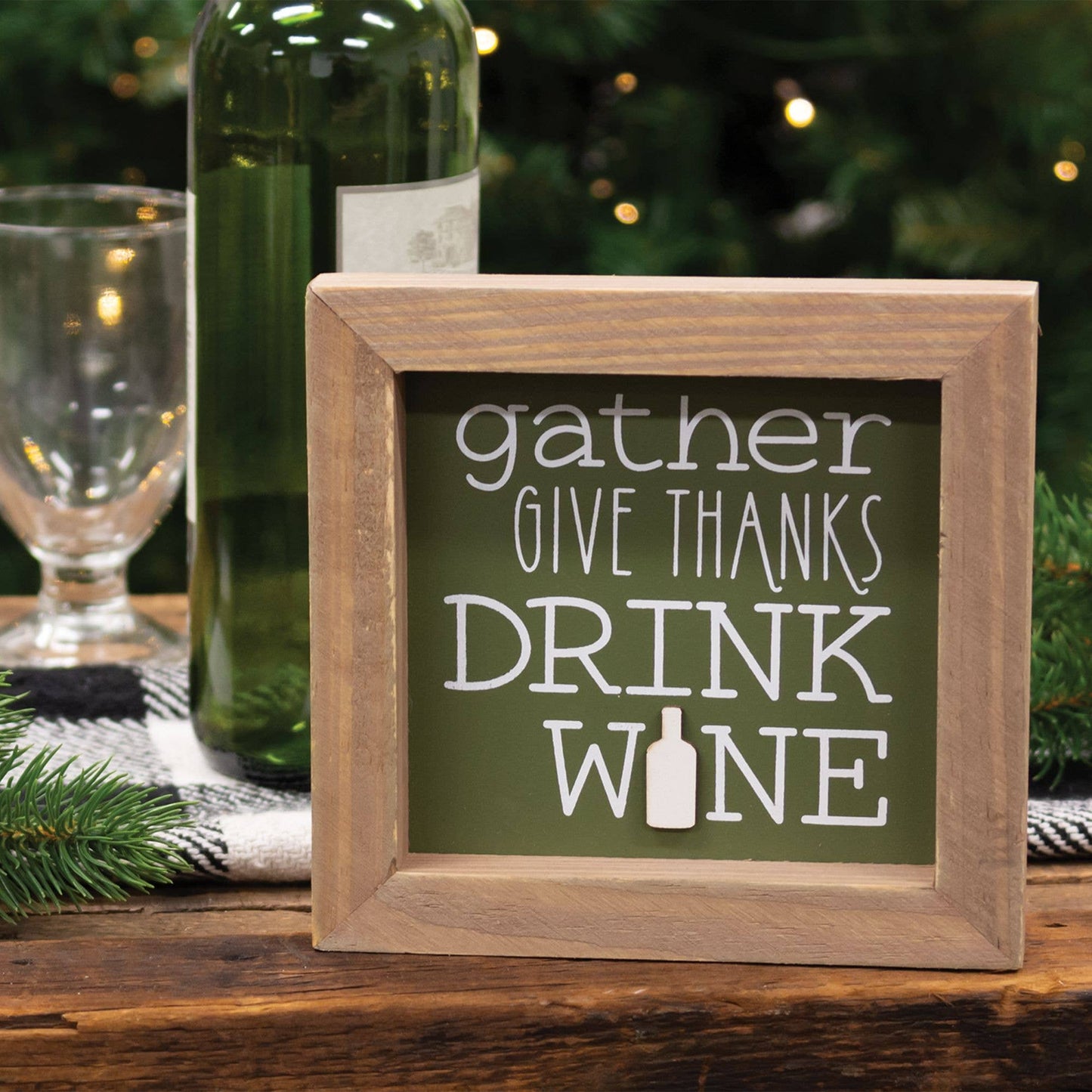 Gather Give Thanks Drink Wine Framed Sign