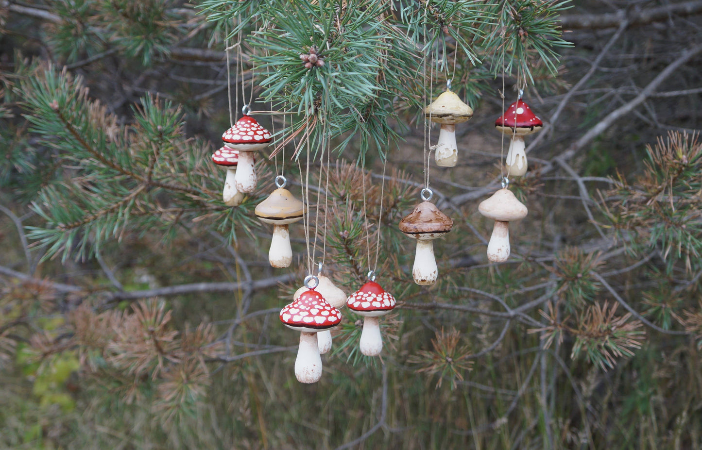 Hand Painted Wooden Mushroom Hanging Ornaments