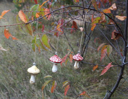 Hand Painted Wooden Mushroom Hanging Ornaments